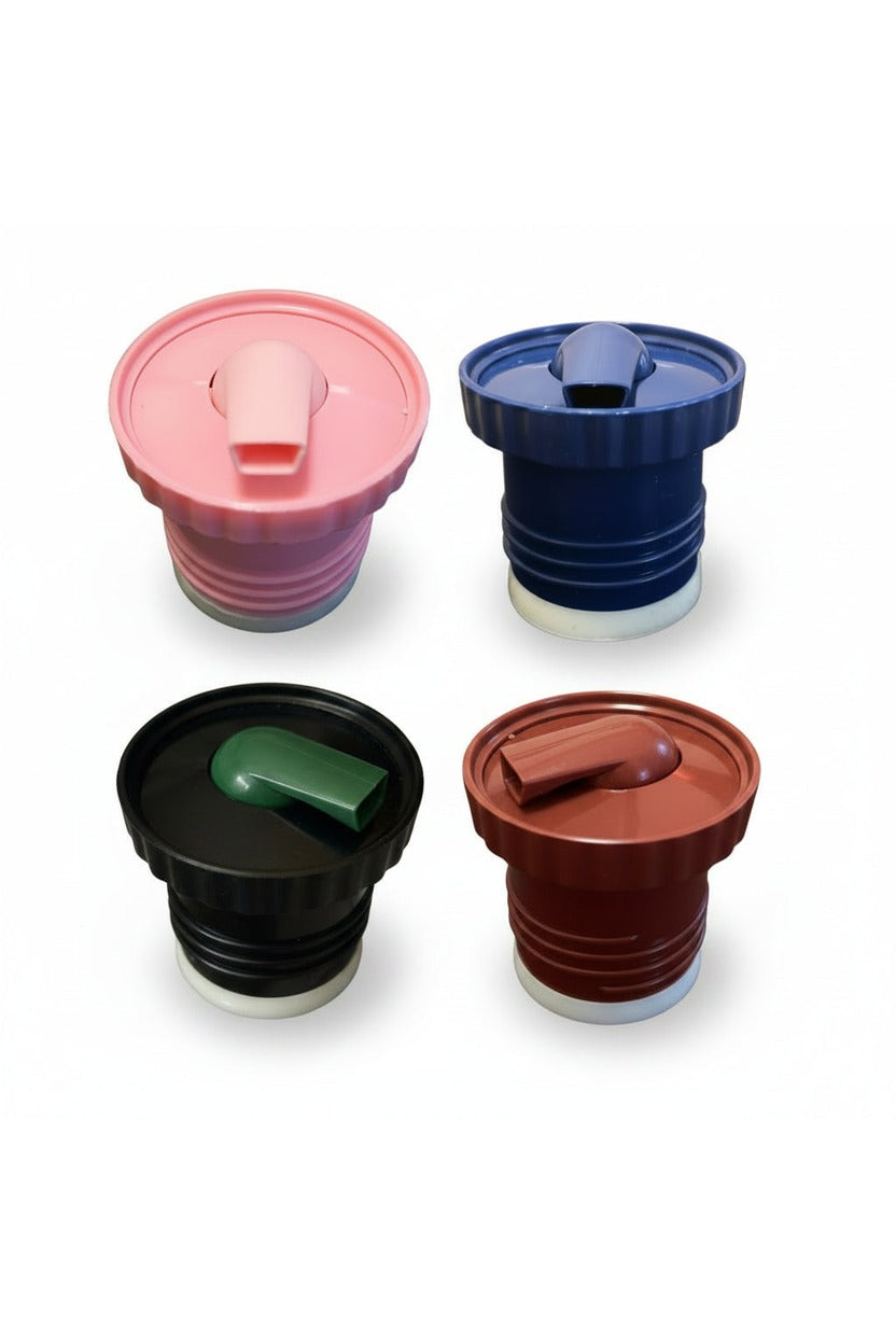 Tapones de pico para termos Stanley de color rosa, azul, negro y verde y marrón. 