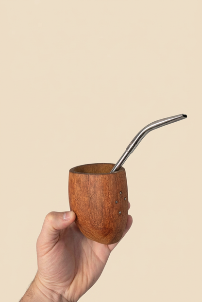 Mate ranchero crudo de algarrobo natural con bombilla