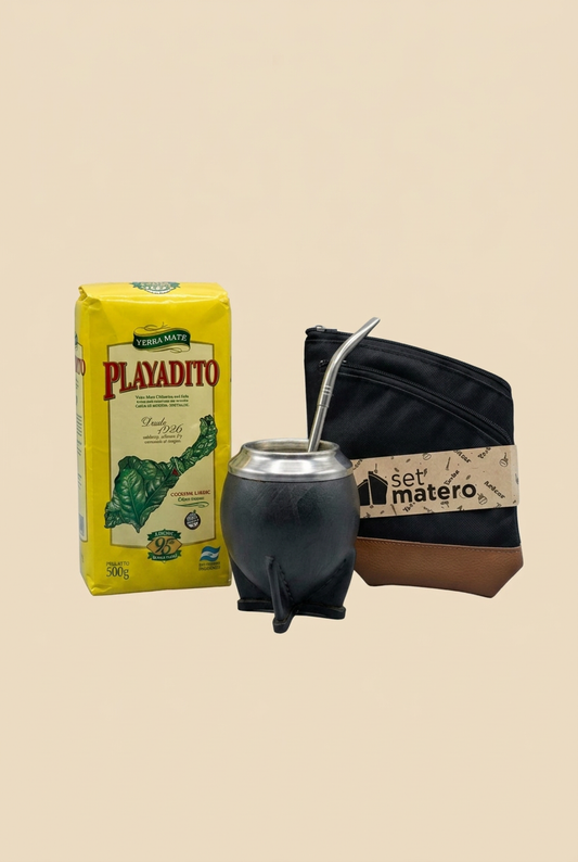 Kit de mate torpedo de calabaza con bombilla, set de yerberos y yerba Playadito