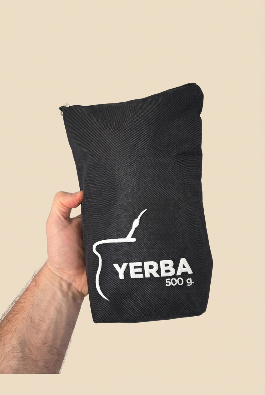 Yerbero 500g negro frontal sobre fondo beige