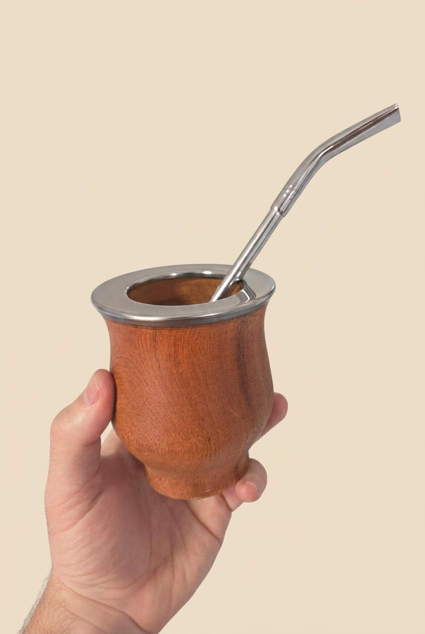 Mate camionero de algarrobo macizo con bombilla pico de loro