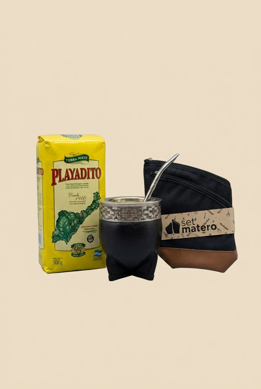 Kit de mate imperial de calabaza con bombilla, set de yerberos y yerba Playadito
