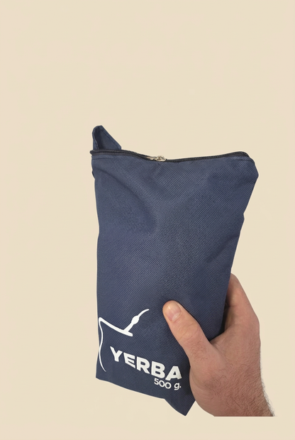 Yerbero 500g azul lateral sobre fondo beige