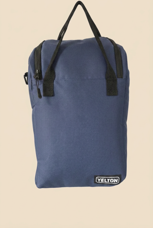 Matera Mochila de Tela azul, frontal sobre fondo beige sin sombras